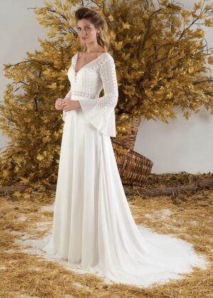 Robe de mariée Rowan en dentelle avec manches longues et décolleté en V