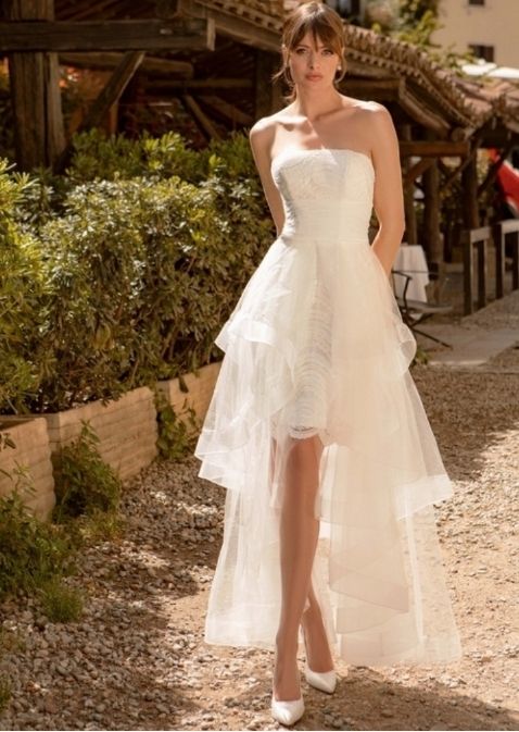 Robe de mariee bustier - asymétrique - R169L - Créatif Paris