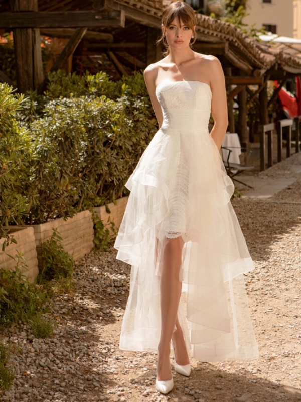 Robe de mariee bustier - asymétrique - R169L - Créatif Paris