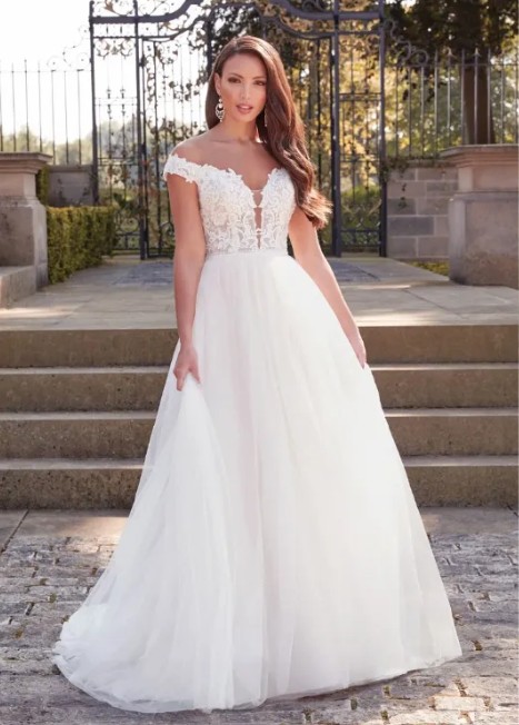 Robe de mariée trapèze Justin Alexander avec bustier cœur, bretelles tombantes, dentelle perlée et fente élégante