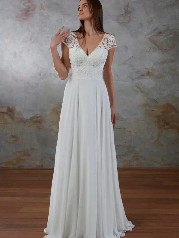 Robe de mariée trapèze en mousseline Couture Nuptiale Rebecca vue d'ensemble