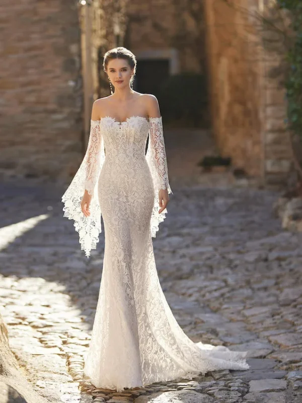 Robe de mariée fourreau en dentelle de luxe Rosa Clara Usha vue d'ensemble