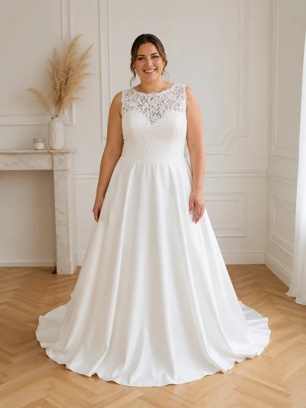 Robe de mariée princesse en mikado modèle 20017 par Justin Alexander, vue de face, taille 42