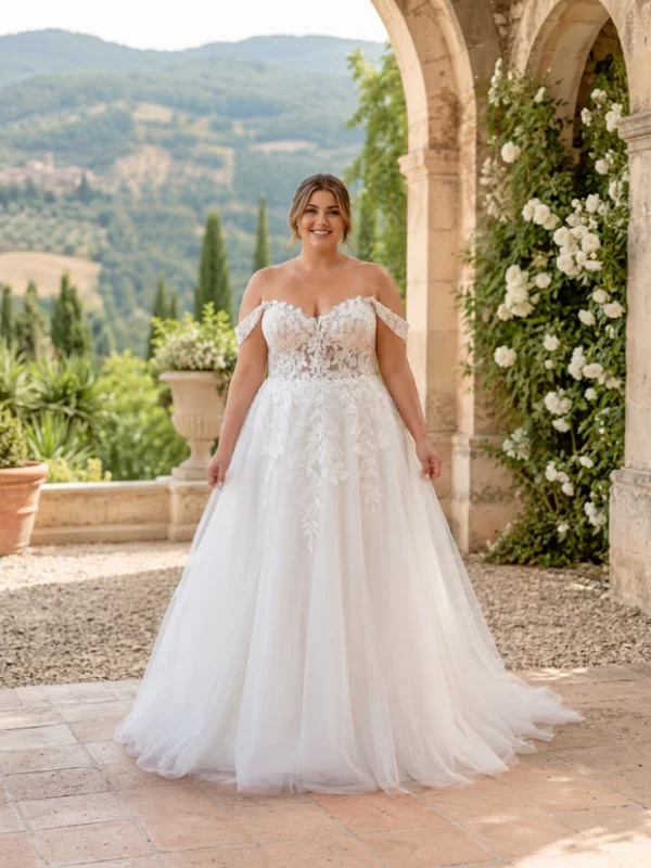 Robe de mariée princesse en tulle Couture Nuptiale modèle Premice, coupe flatteuse taille 46 vue de face
