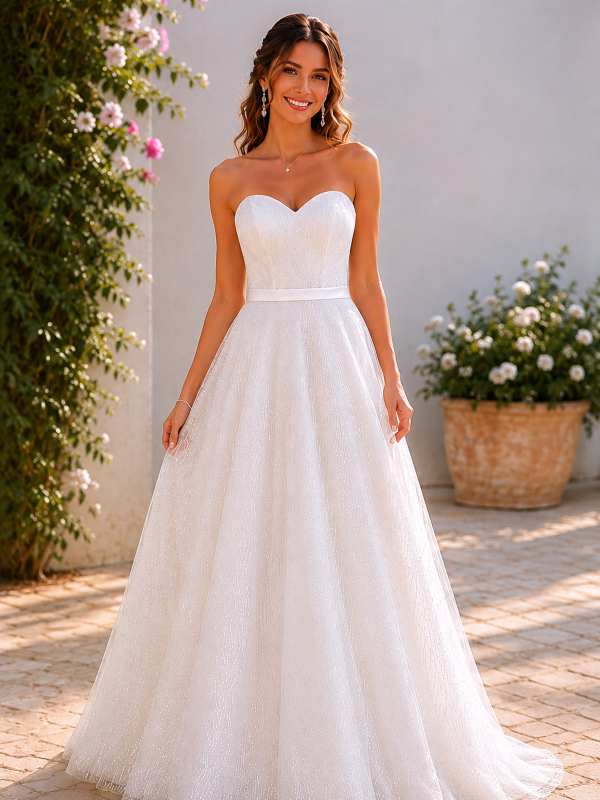 Robe de mariée princesse en tulle RP082H par Créatif Paris, vue de face portée par un mannequin femme