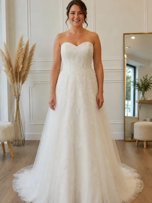 Robe de mariée princesse en tulle Collector modèle 20412 vue de face sur mannequin, coupe romantique couleur ivoire pur